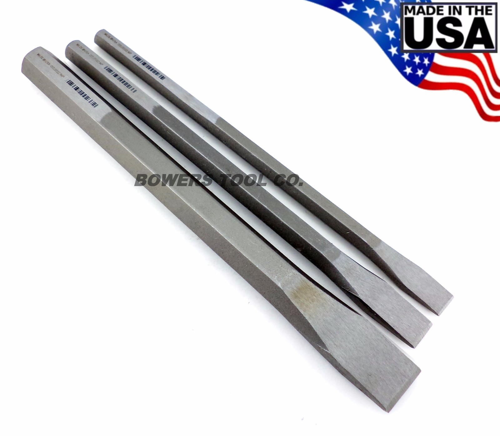 Wilde Tool 3pc 12in. Extra Long Cold Chisel Set 1/2 3/4 & 1” Cut Made in USA gallery