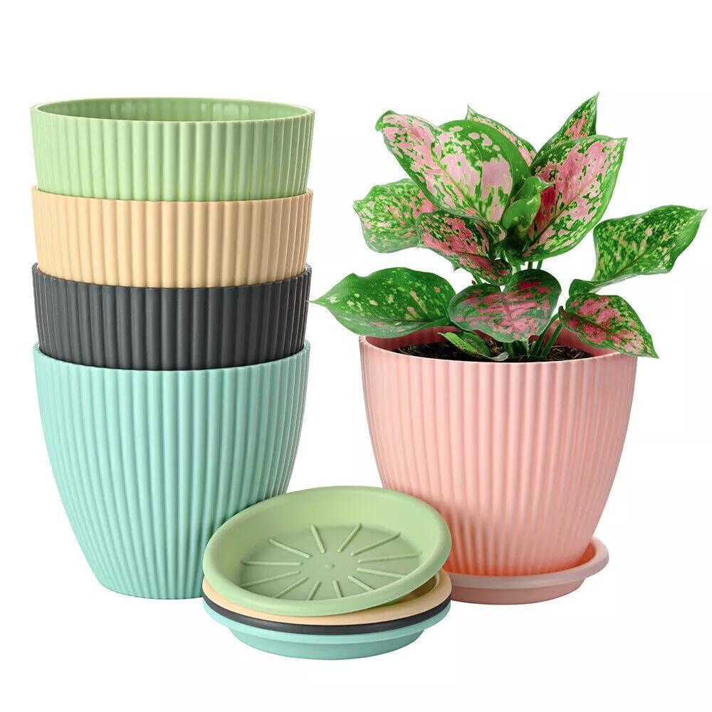 7.5 Inch Plastic Plants Pots Indoor Outdoor Garden Flowerpot 5 Colours Set of 5 gallery