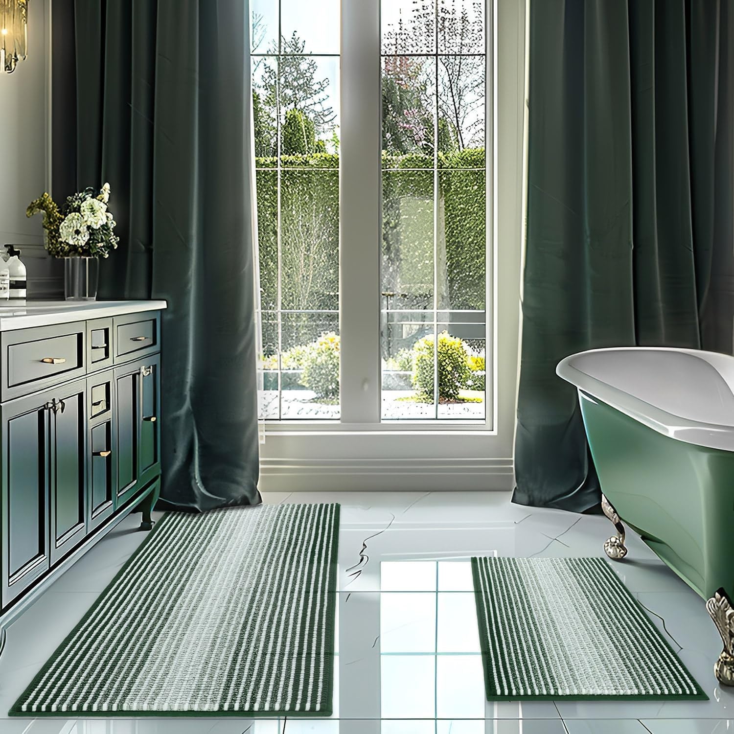 Bathroom Rugs and Mats Sets, 2 Piece Thick Absorbent Chenille Bath Mat Rug Set gallery