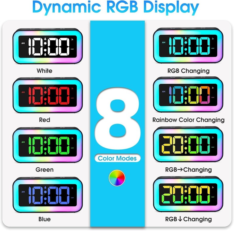 Compact USB Alarm Clock with Loud 95 dB Alarm & Adjustable RGB Display – Black gallery