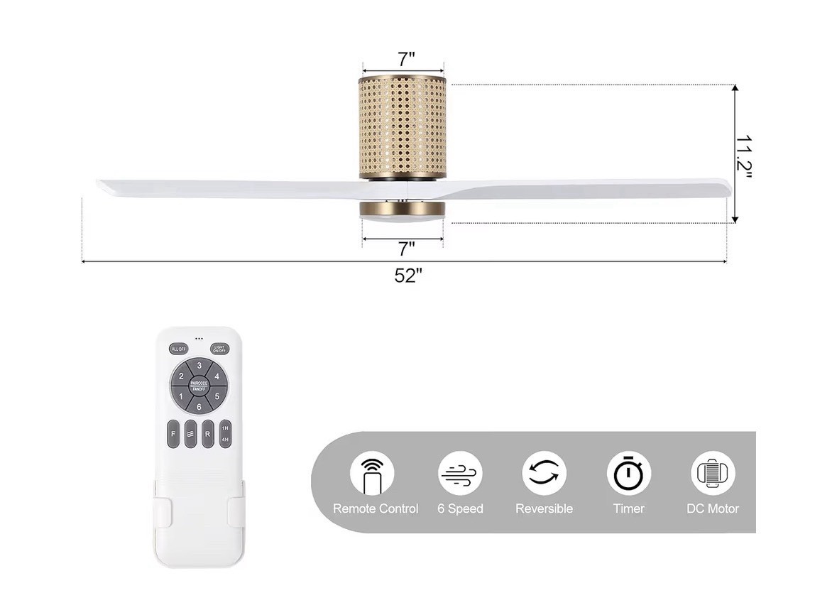 52 in White/Gold 3-Blade Ceiling Fan LED Light 3CCT Remote Reverse Timer gallery