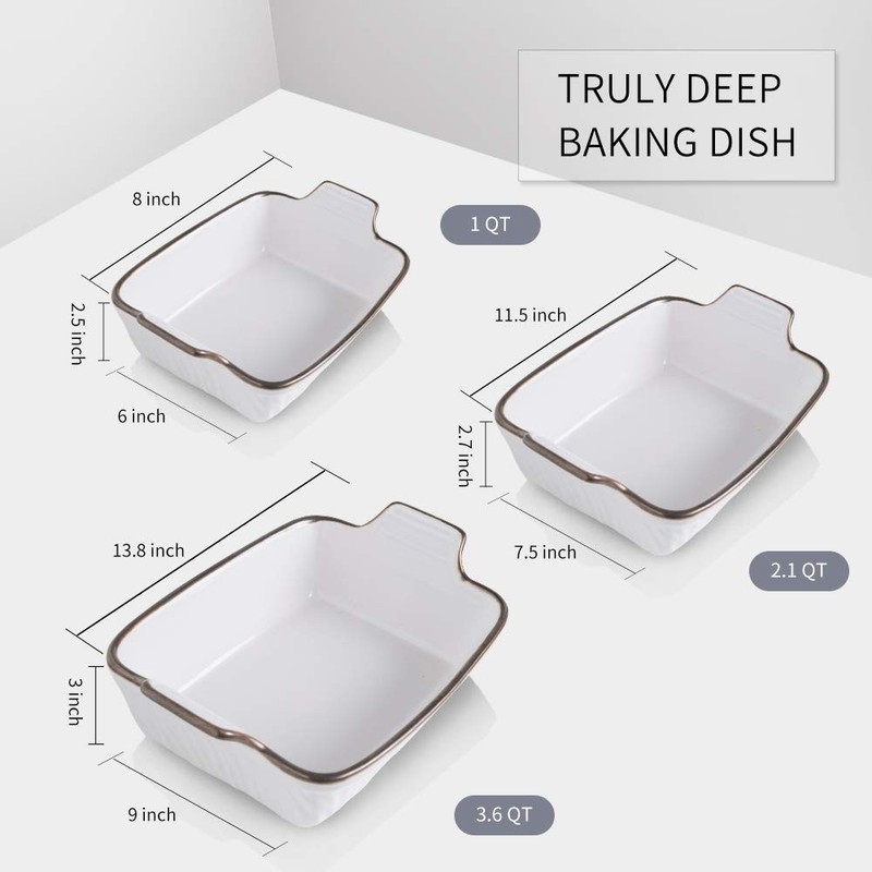 KOOV Bakeware Set, Ceramic Baking Dish 13"L x 9"W x 2.7"H, Pure White gallery