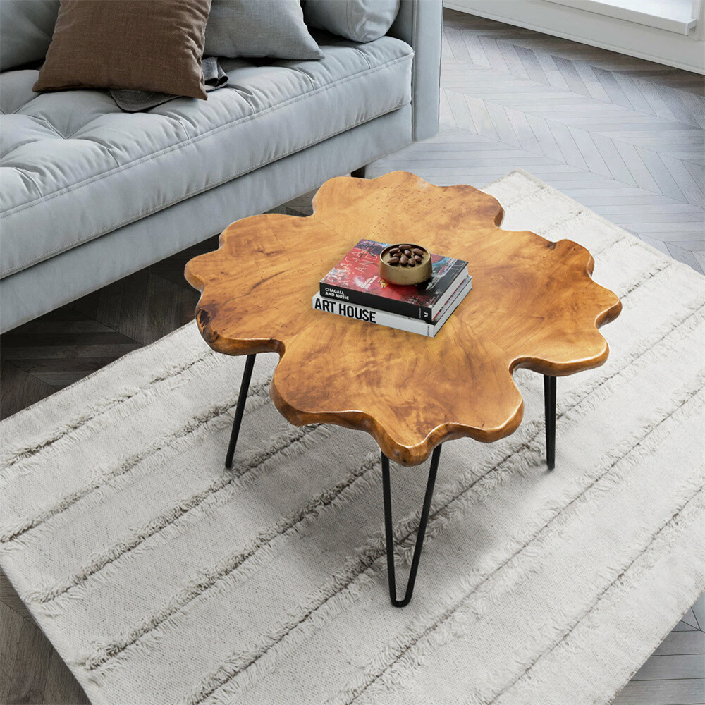 Greenage Natural Cedar Root Live Edge Coffee Table with Hairpin Legs Heavy Thick gallery