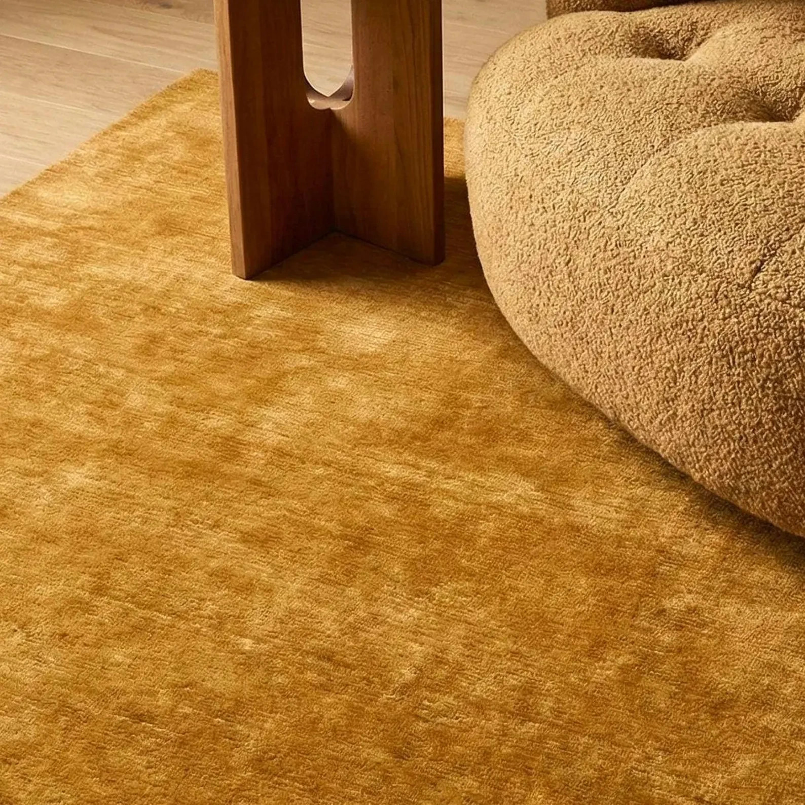 Ochre Gold - Modern Solid Texture Wool Rug for Living Room, Bedroom, Office 9x10 gallery