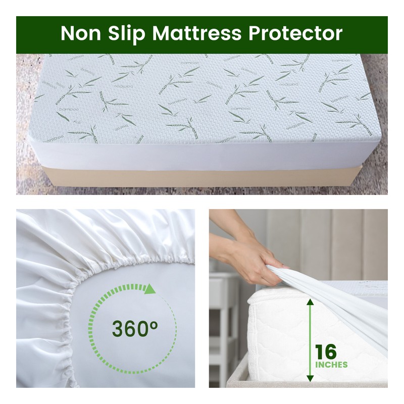 Waterproof Bamboo Mattress Protector Hypoallergenic Breathable Fitted Bed Covers gallery