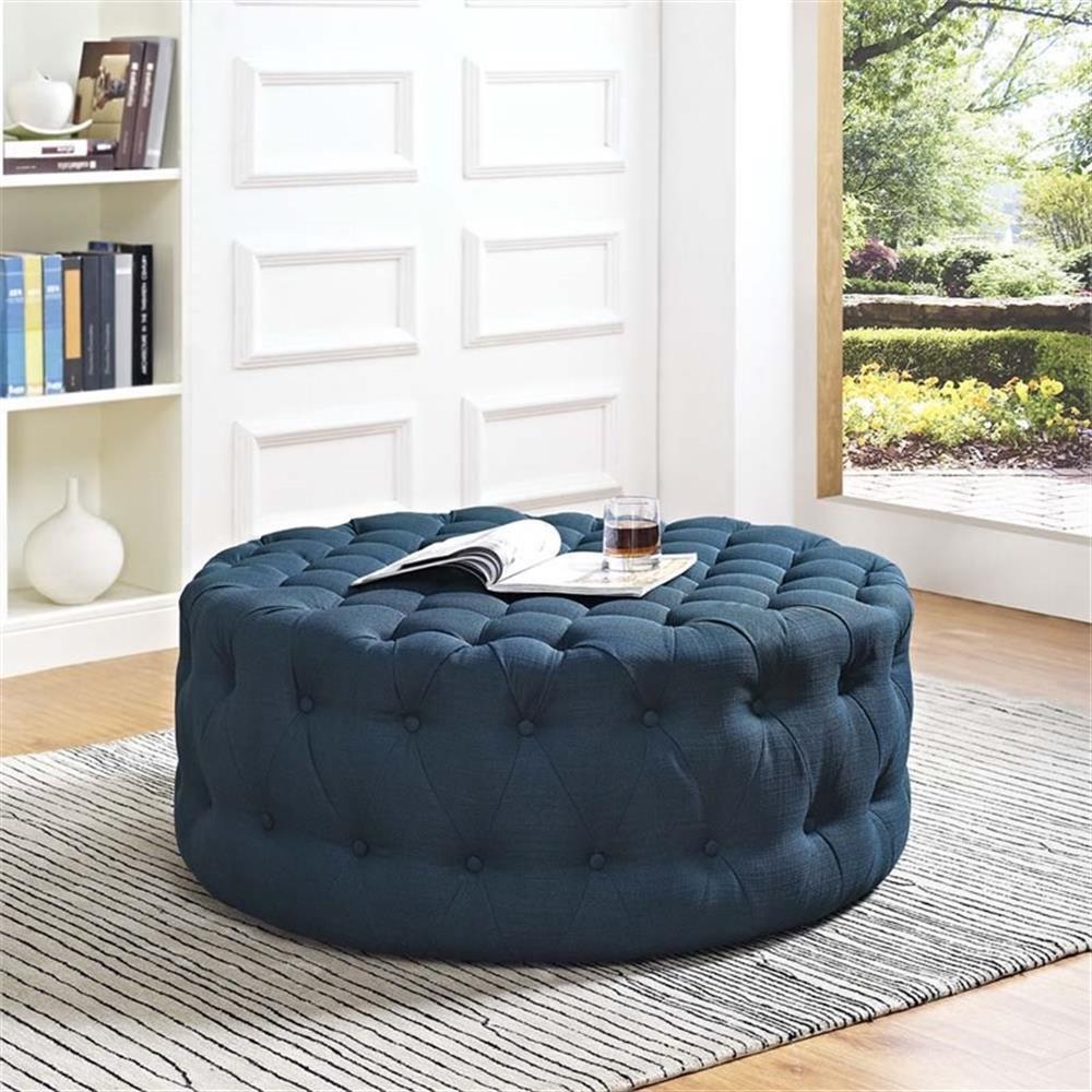 Modway Amour Modern Upholstered Fabric and Solid Wood Ottoman in Azure gallery
