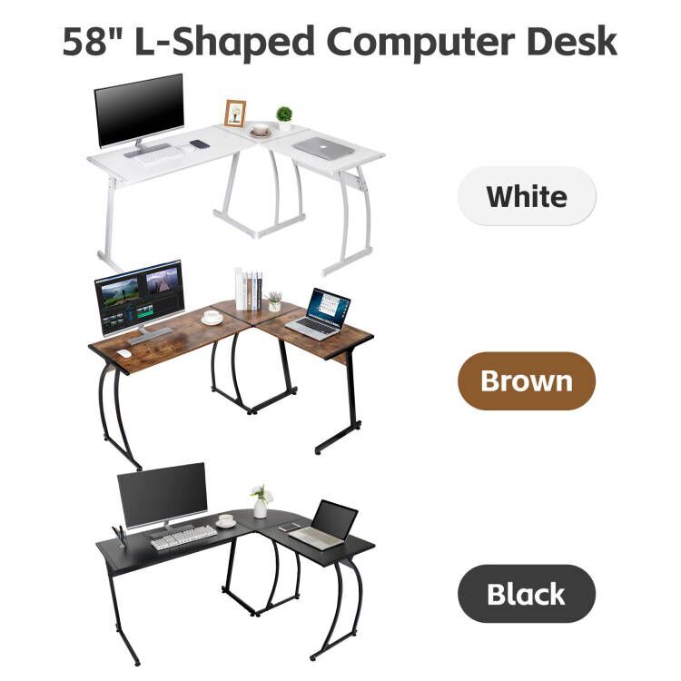 58" L-Shape Corner Desk Computer Desk Gaming Laptop Table Workstation Office gallery