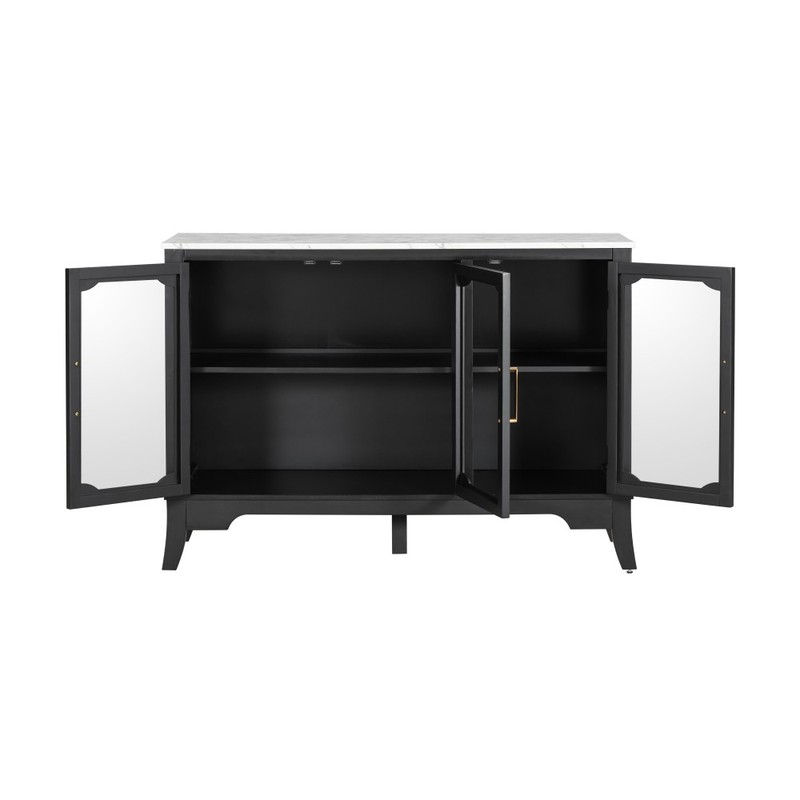 3 Door Entryway Storage Cabinet Pine Solid Wood MDF Glass Adjustable Shelves gallery