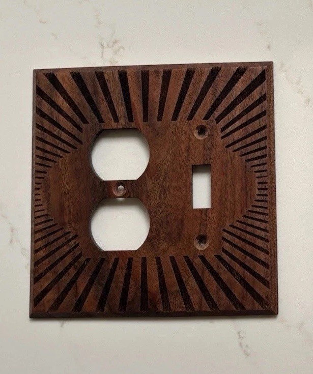 Walnut Natural Hardwood Toggle Light Switch Cover Outlet Cover Sunburst gallery