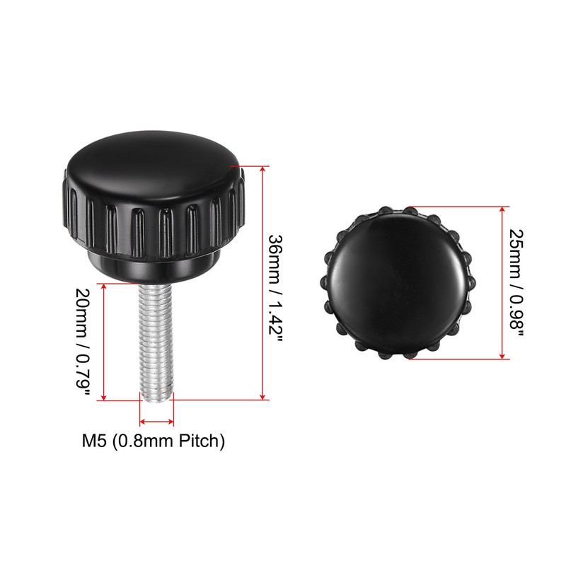 12pcs Knurled Clamping Knobs M5 x 20mm Zinc Plated Carbon Steel Thread 25mm Head gallery