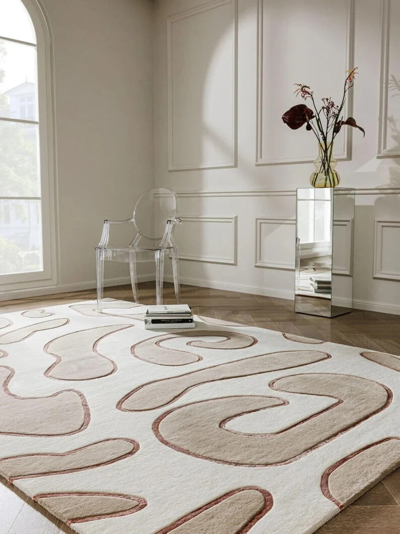 Modern Style Hand Tufted Loop Cut Pile High Quality Area Rug New Zealand Wool gallery