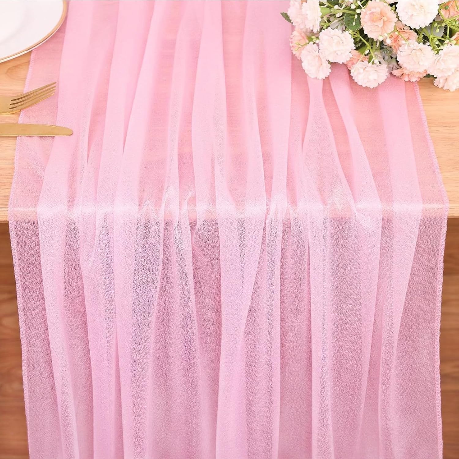 Versatile 30x120 Inch Blushing Pink Chiffon Table Runner for Special Occasions gallery