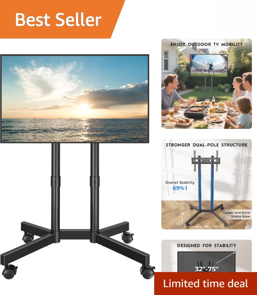 Elegant Height Adjustable Rolling TV Stand for 32-75 Inch TVs - Supports 110lbs gallery