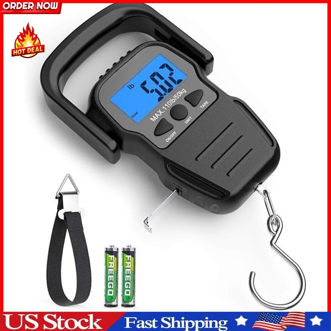 Fish Scale with Backlit LCD Display, Up to 110lb/50kg Digital Portable Hanging F gallery