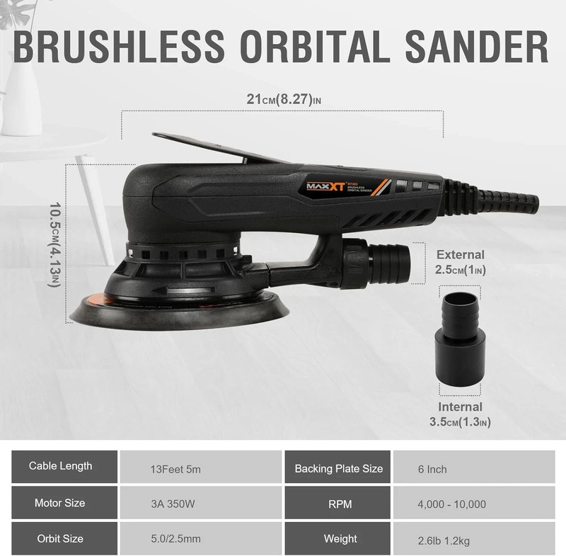 MAXXT Electric 5mm Random Orbital Sander, Brushless 350W 3A Palm Sander, Black gallery