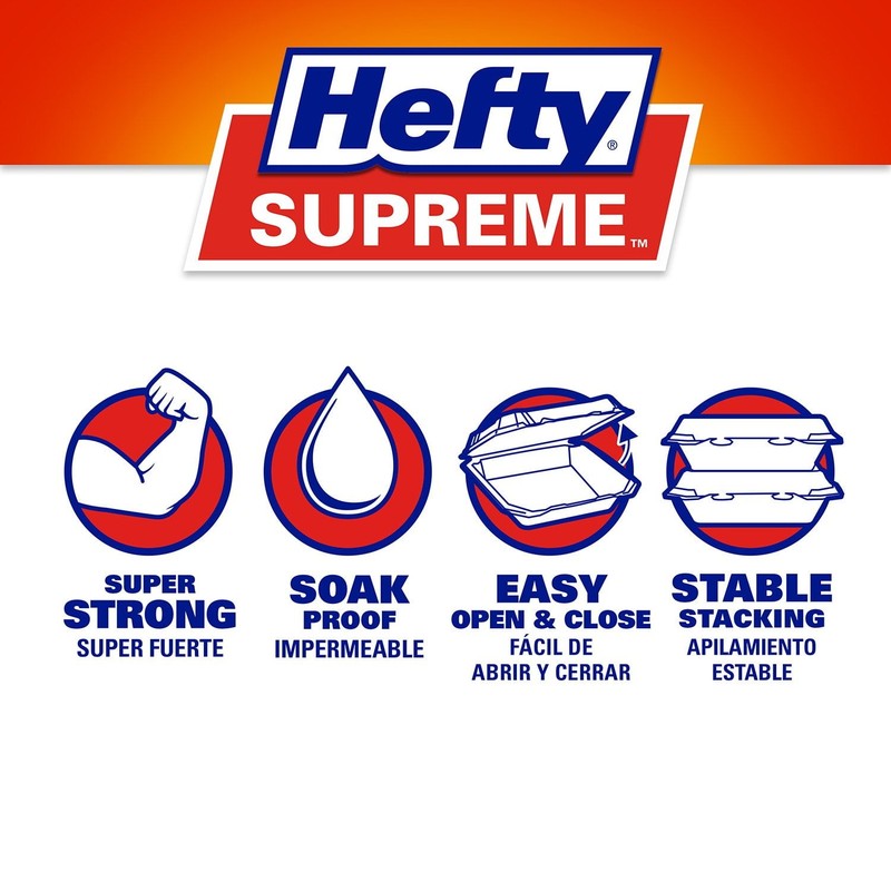 Hefty Supreme Foam Hinged Lid Containers 250 Ct (2 x 125) 1-Compartment To-Go Fo gallery