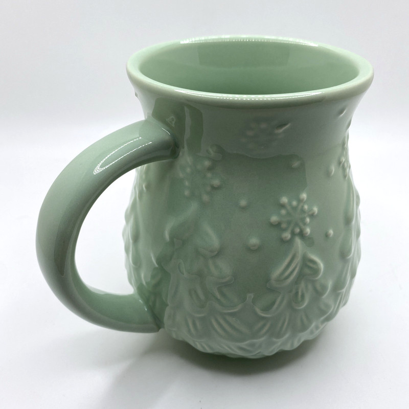 Temptations Embossed Christmas Trees Snowflakes Light Green Ceramic Coffee Mug gallery