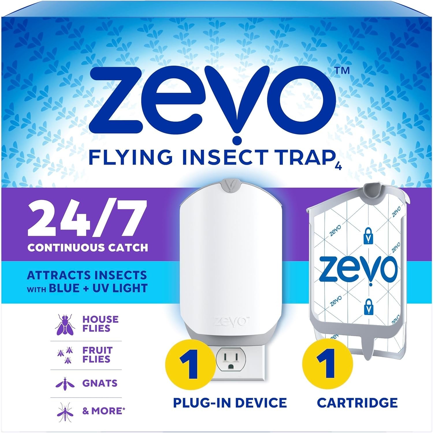 Zevo Flying Insect Trap (1 Plug in Device & 1 Cartridge) Featuring Blue UV Light gallery