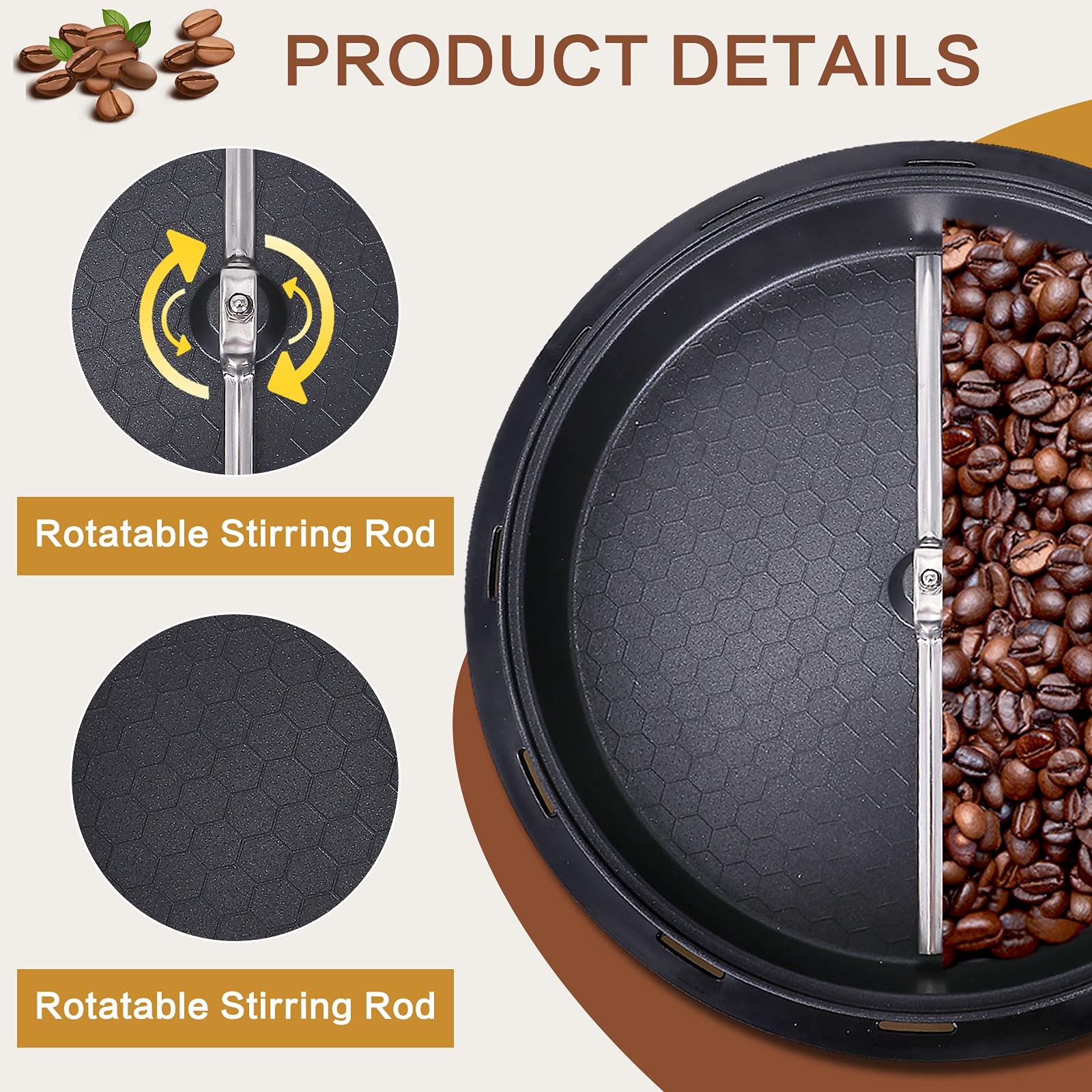 JIAWANSHUN Electric Coffee Bean Roaster for Home Use 1.1lb Capacity Temperature gallery