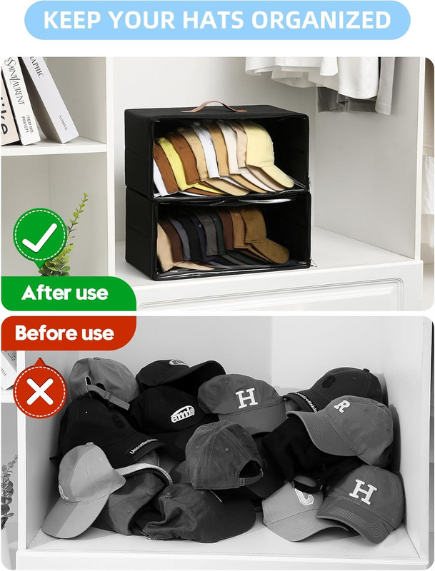 2 Pack Front-Opening Hat Organizer for Baseball Caps, Stackable Rigid Hat Storag gallery