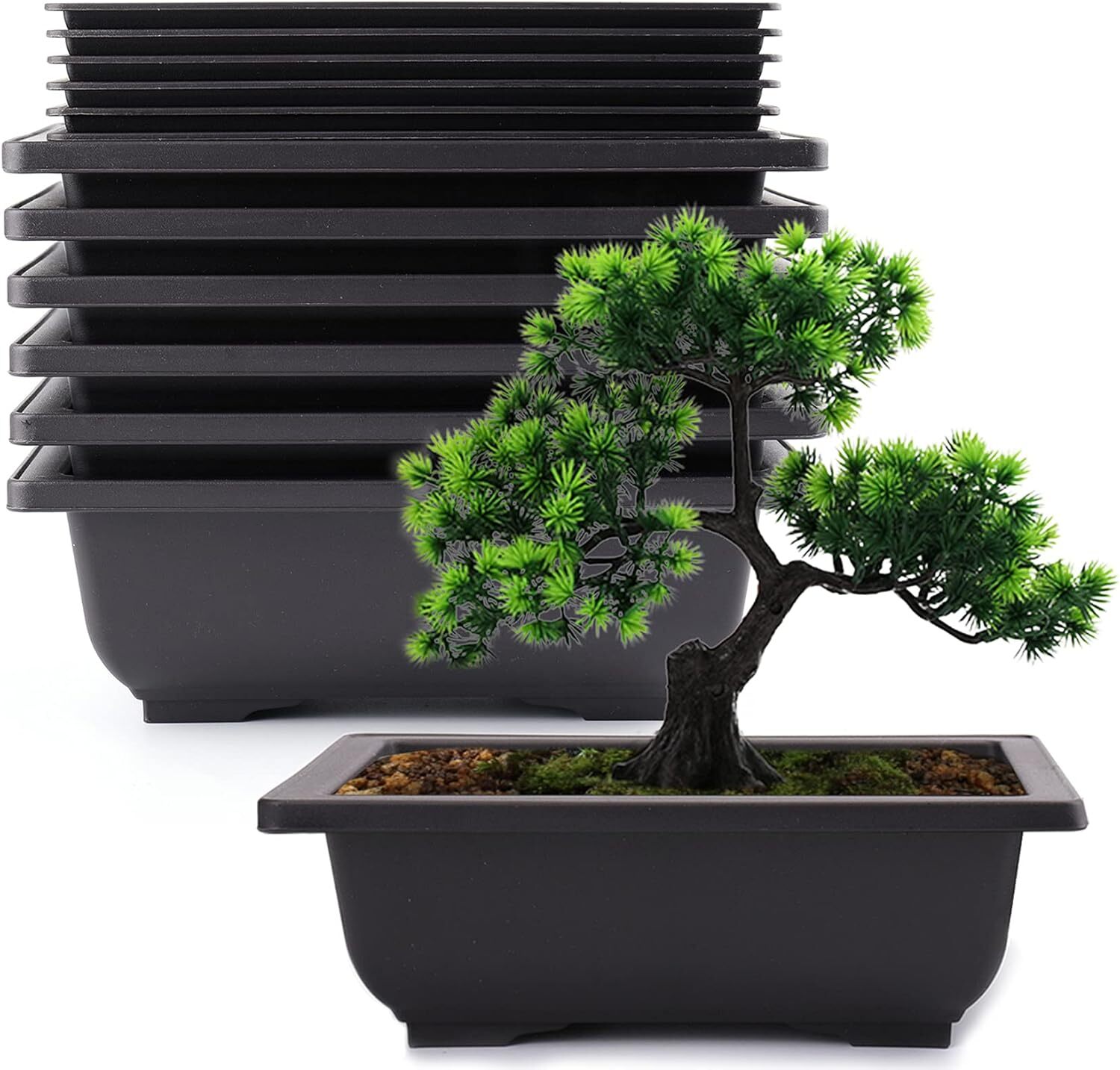 6 Pack 9 Inch Plastic Bonsai Training Pots Mocha Garden Flower Pot with Tray gallery