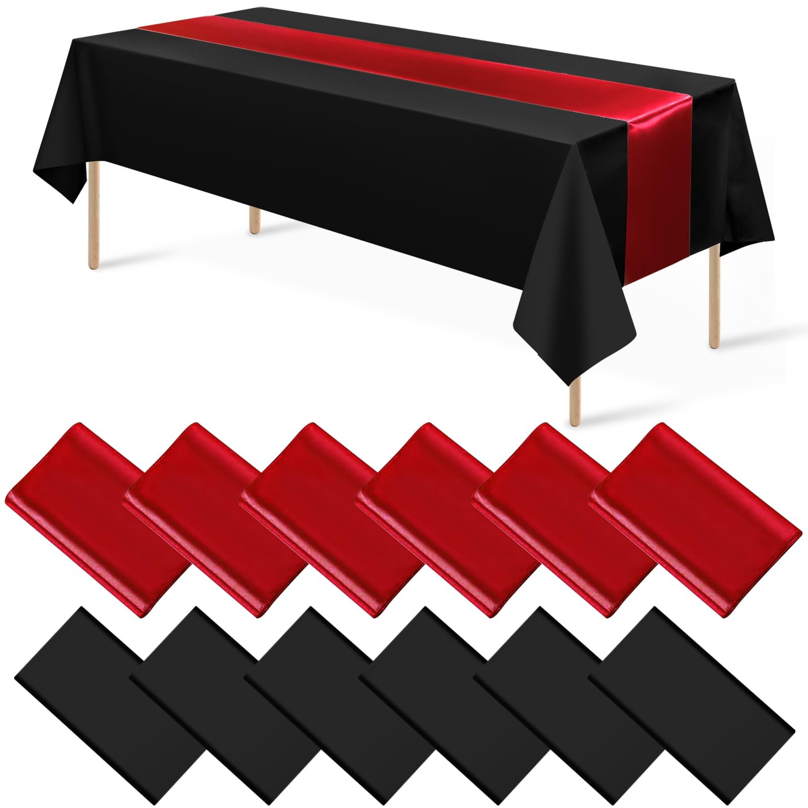 New 12Pack 12x108 Inch Satin Table Runner and 54x108Inch Plastic Tablecloths Set gallery