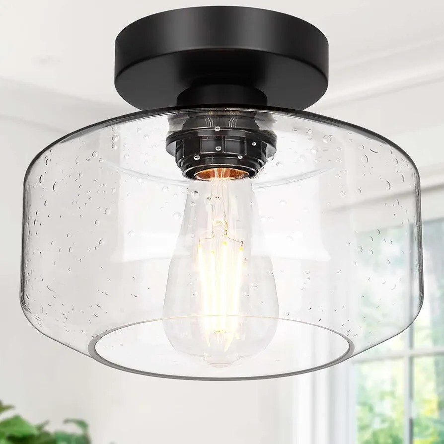 Light Industrial Semi Flush Mount Ceiling Light Seeded Glass New gallery