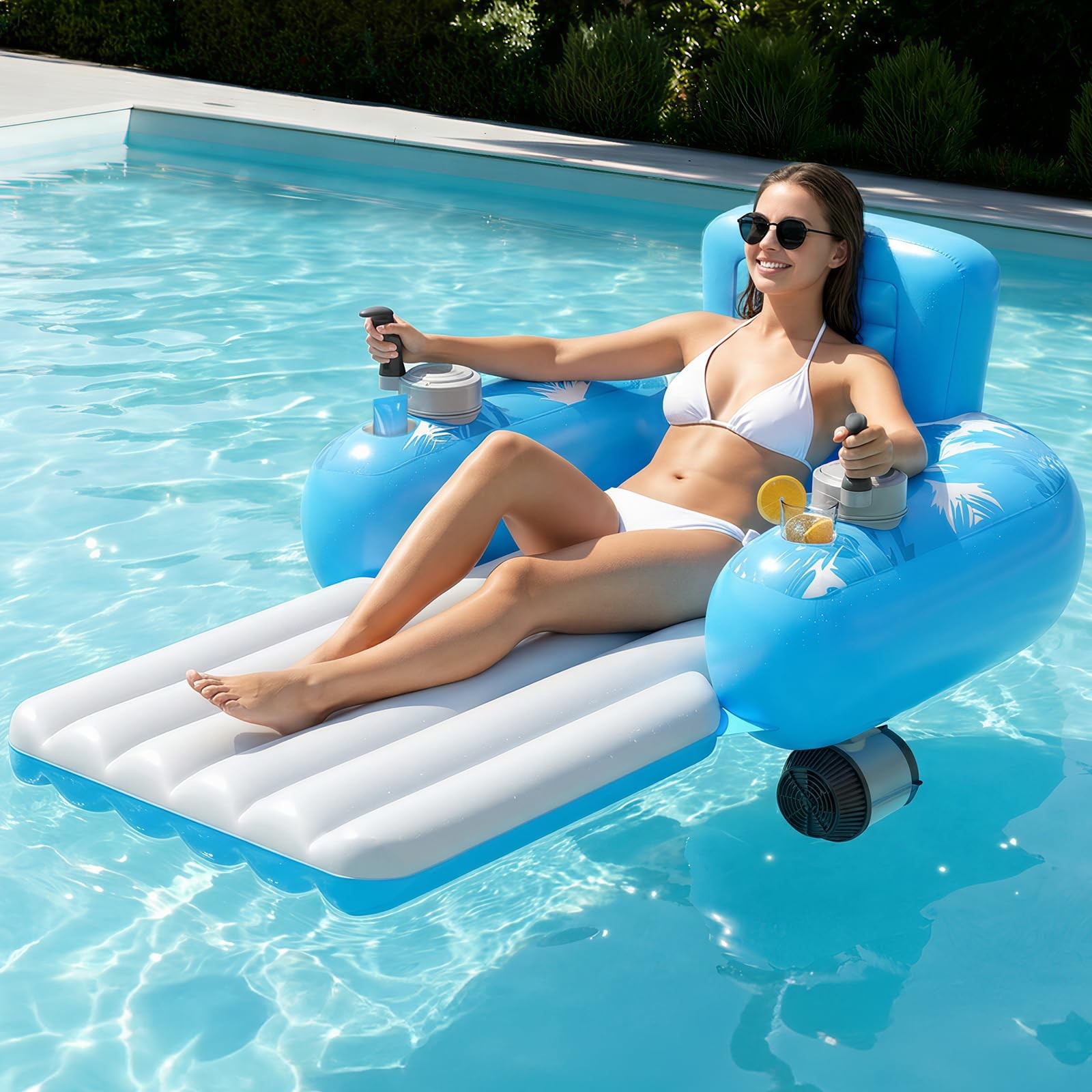 Inflatable Motorized Pool Floats for Adults - Rechargeable Pool Lounger with ... gallery