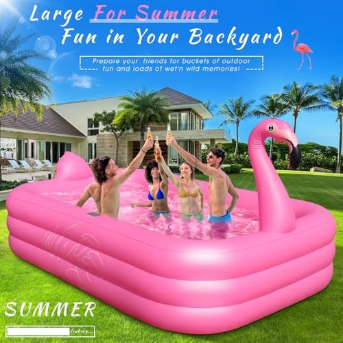 Inflatable Pool with Lights, Solar Flamingo Swimming Pool for Kids,Adults gallery