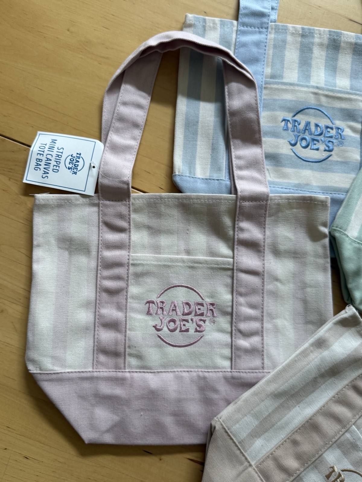Summer 2026 Trader Joe’s Striped Mini Pastel Canvas Tote Bag Set Of 4 NWT gallery