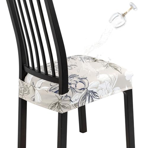 Waterproof Dining Chair Seat Covers 4pcs-rear Covered Brown and Blue Flower gallery