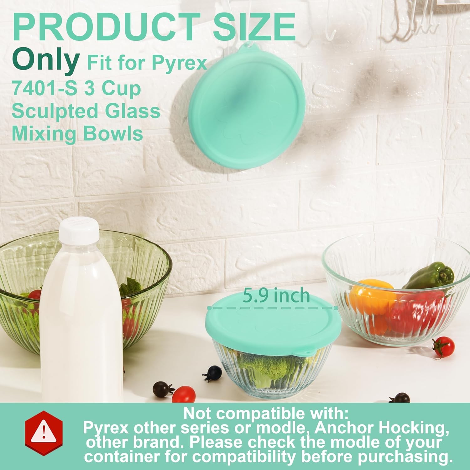 Silicone Lids Only Fit for Pyrex 7401-S 3 Cup Sculpted Glass Green 1 pack gallery