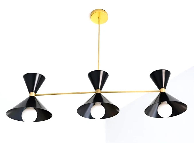 Mid Century Modern light Italian Sputnik Chandelier 3-Black Shades Elegant Lamp gallery