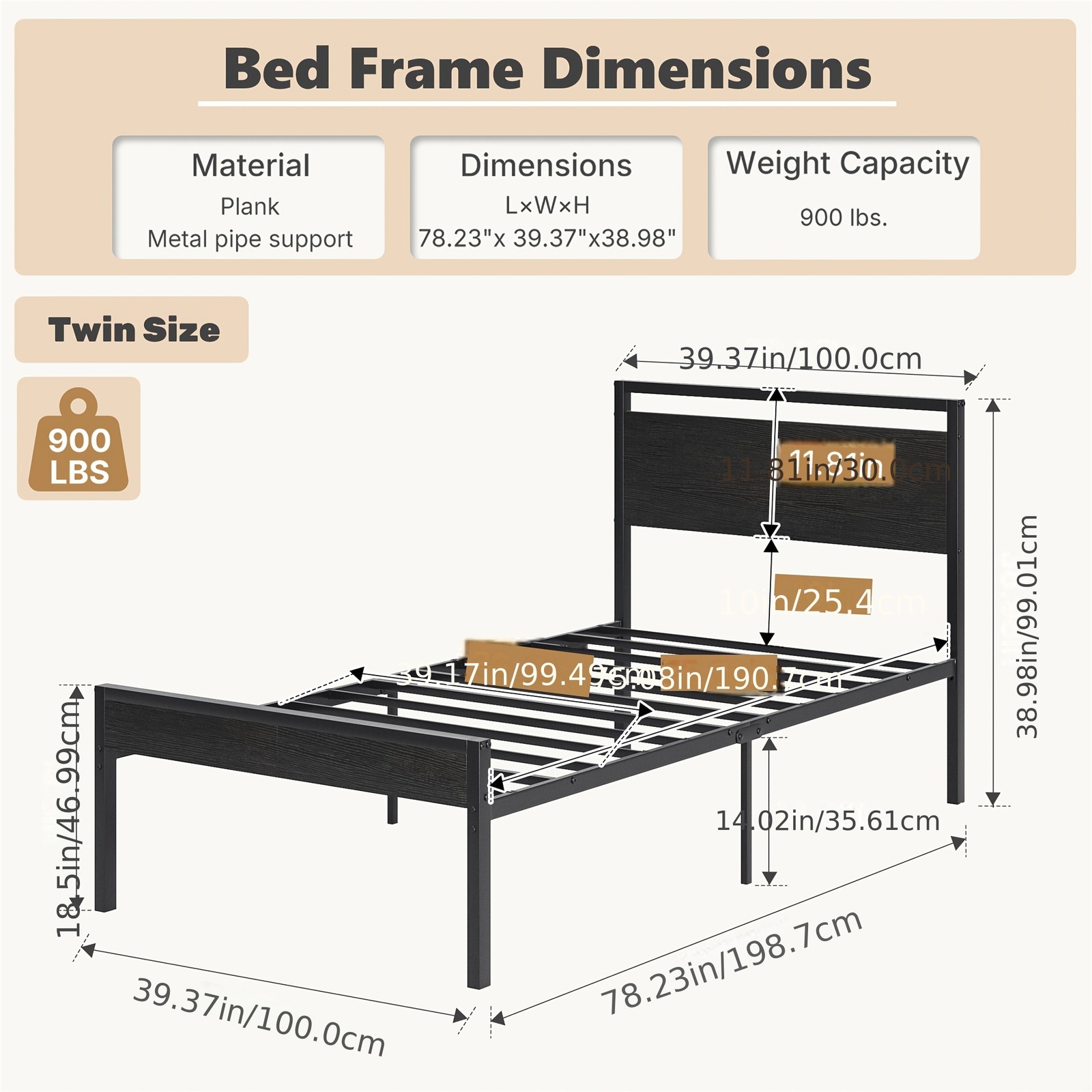 Bed Frame with Headboard, Heavy Duty Metal and Wood Platform Bed（Black gallery