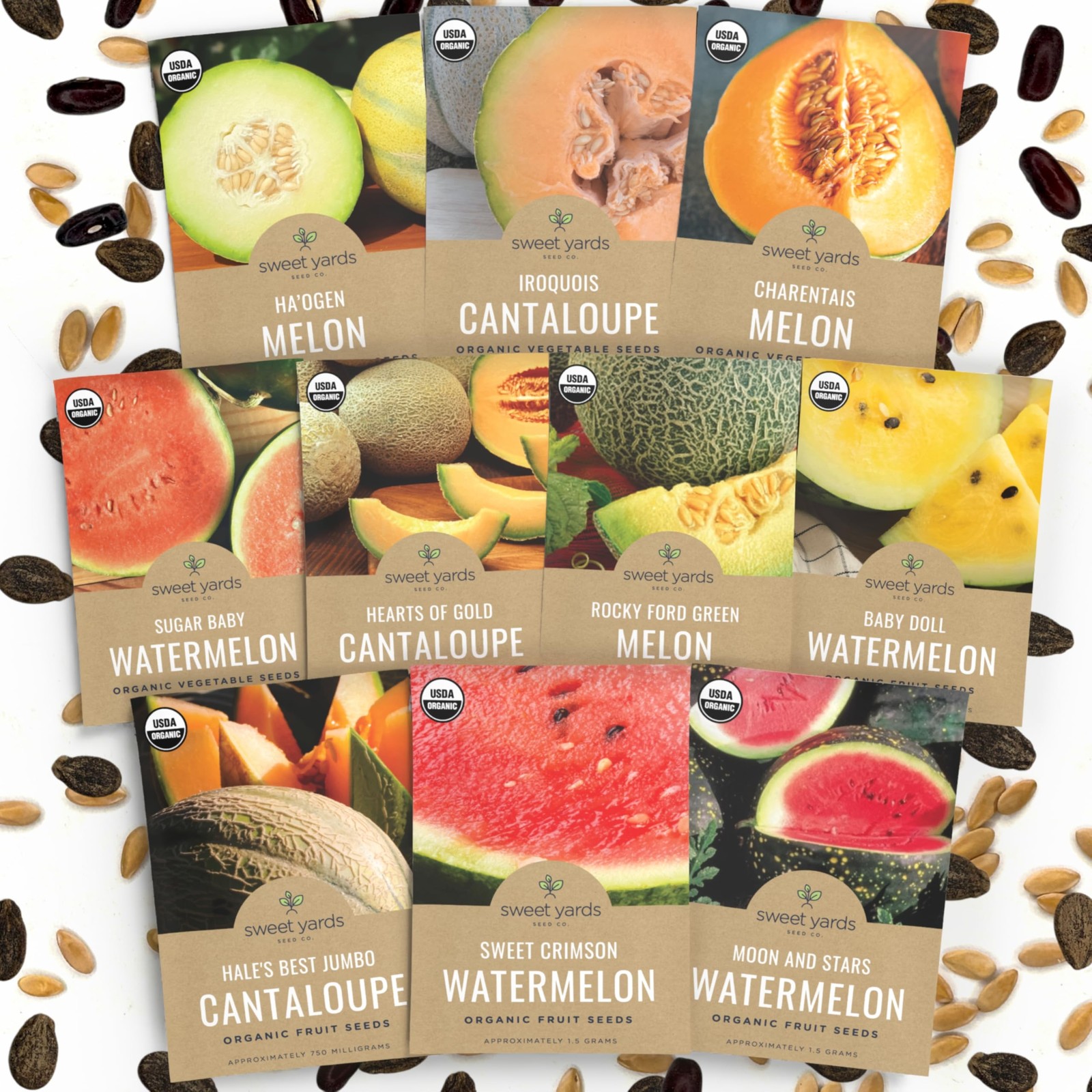 Organic Melon Seeds Variety Pack - 10 Individual Packs - 2026 Season - Sugar ... gallery