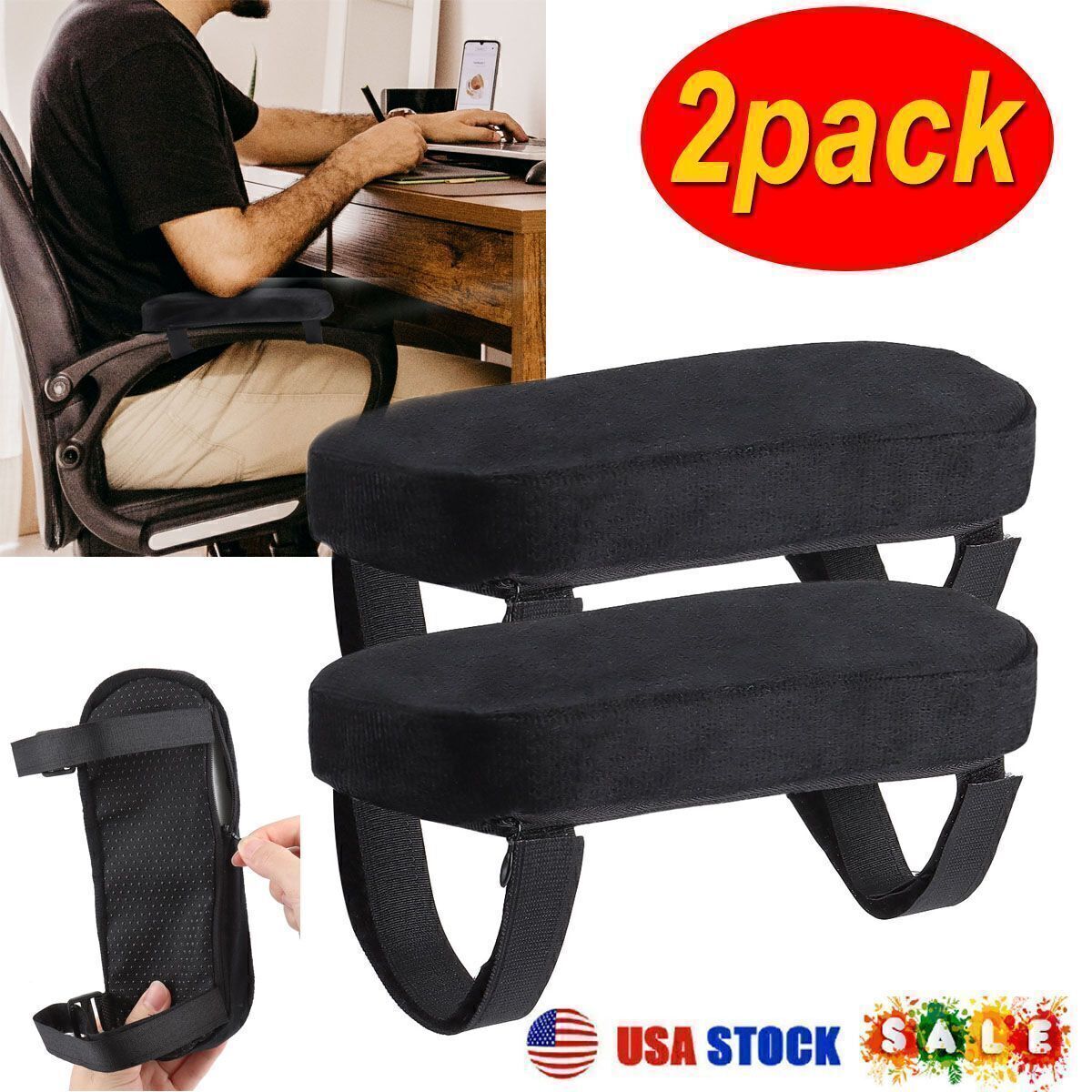2 Pack Office Chair Armrest Pads Covers Arm Rest Covers for Office Chairs Black gallery