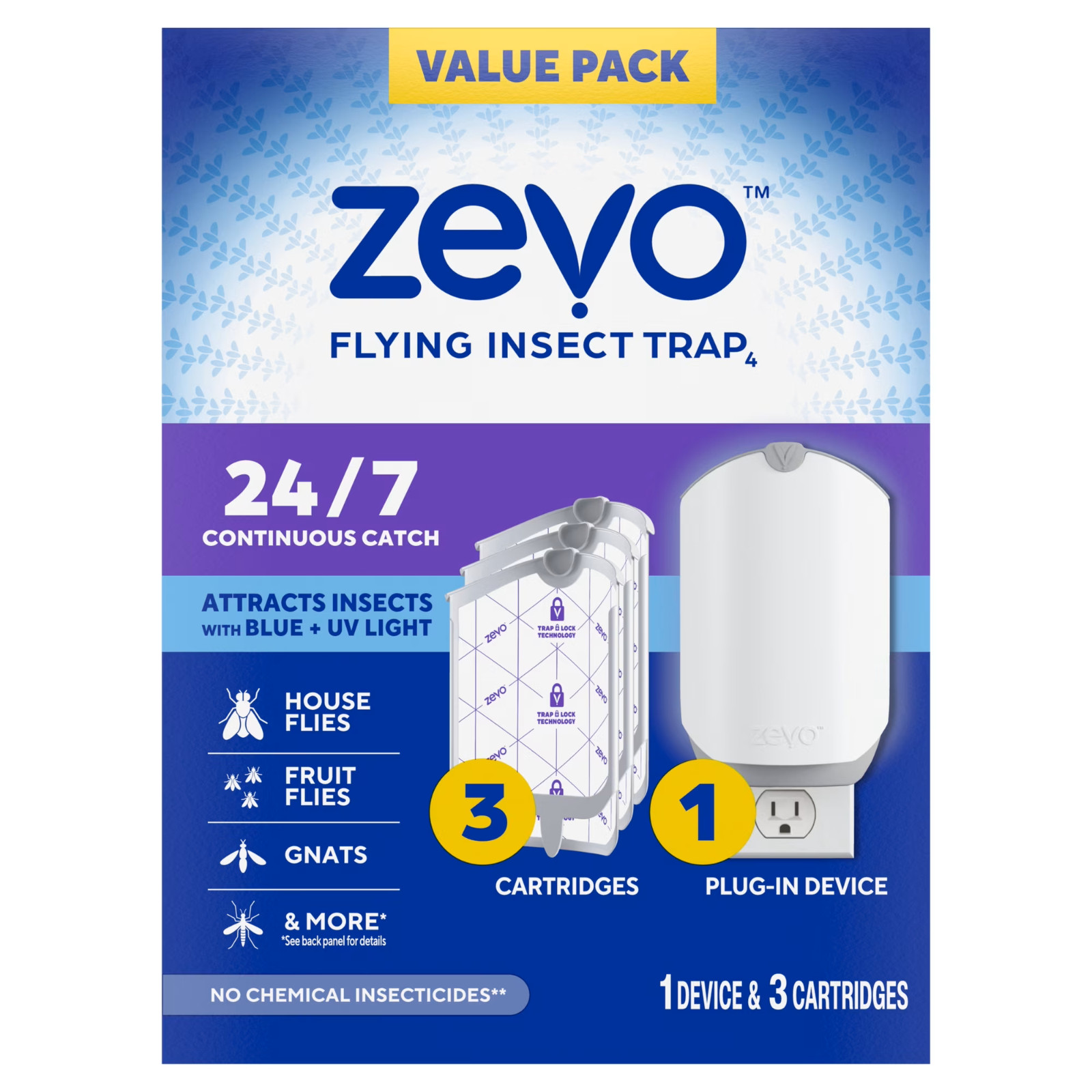 Zevo Flying Insect Trap Starter Kit 1 Plug-In Base + 3 Refill Cartridges gallery