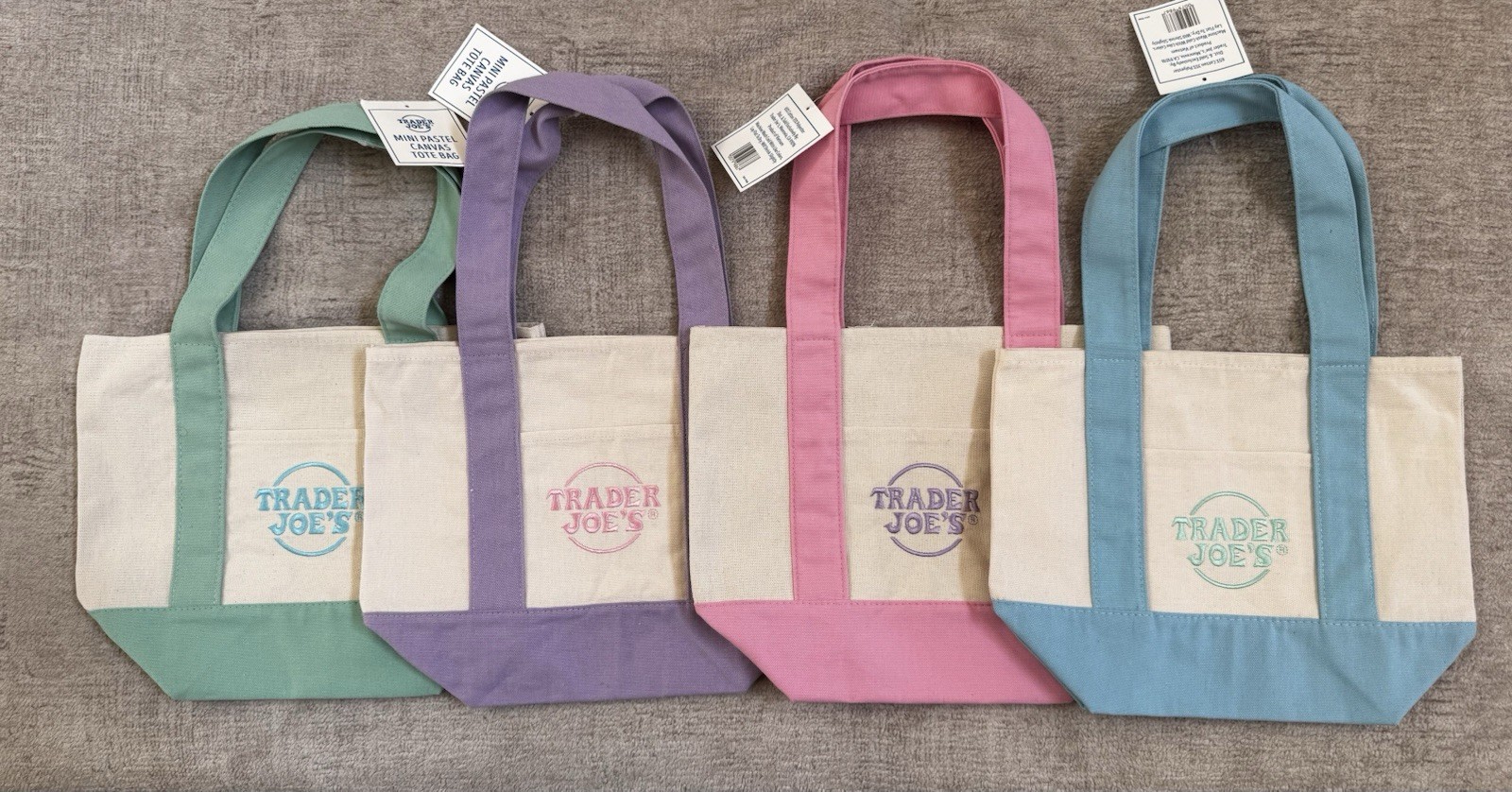 Spring 2026 Trader Joe’s Mini Pastel Canvas Tote Bag Set Of 4 NWT Easter Pastel gallery