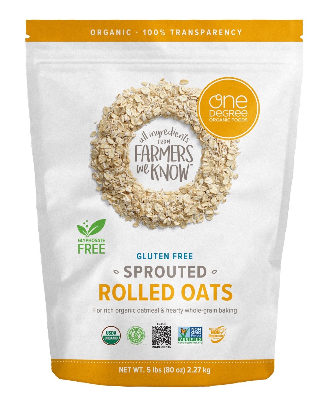 One Degree Organic Gluten Free Sprouted Rolled Oats 5 Lbs (80 Oz) EXP 04/2027 gallery