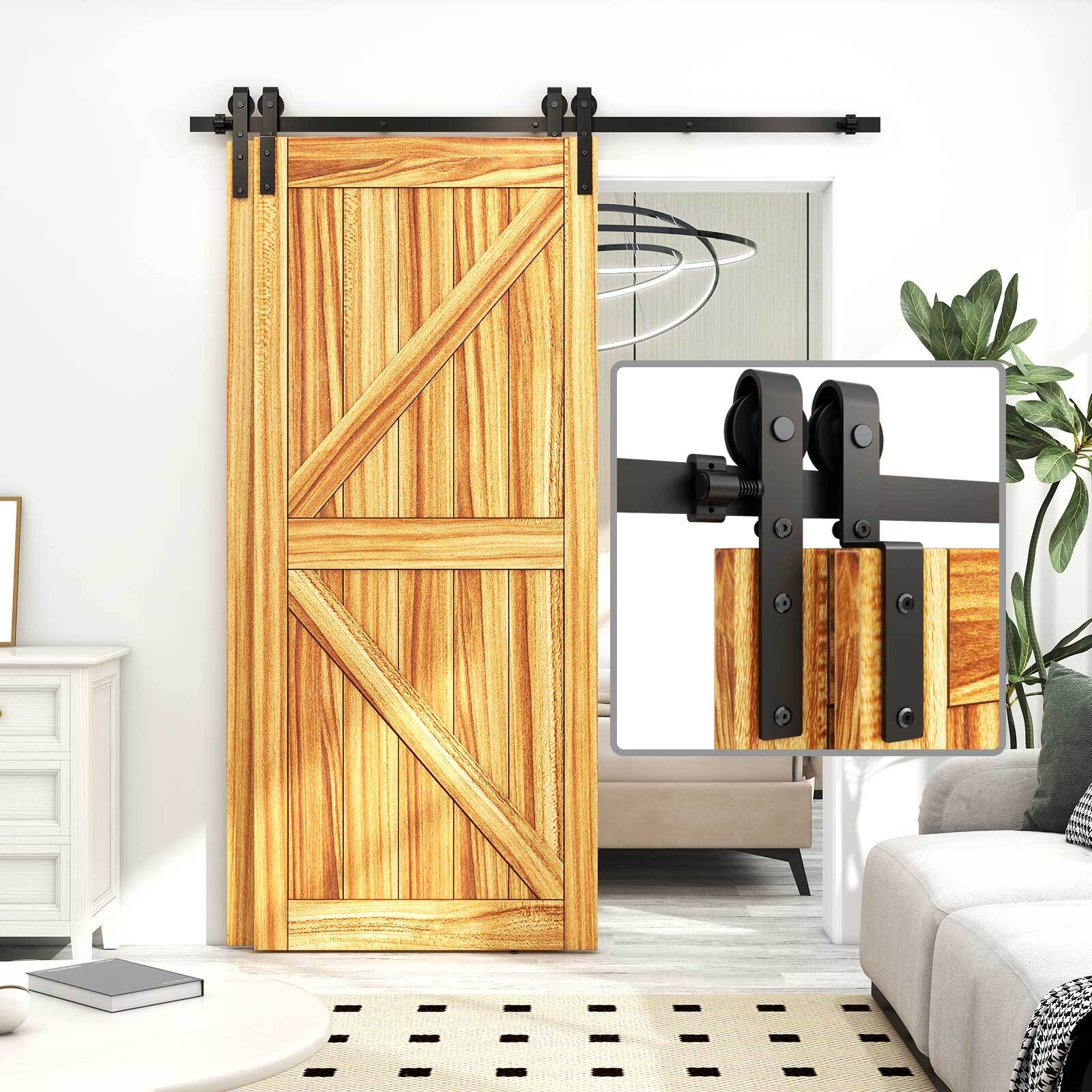 4-16FT Single Track Bypass Double Sliding Barn Door Hardware Kit Closet Roller gallery