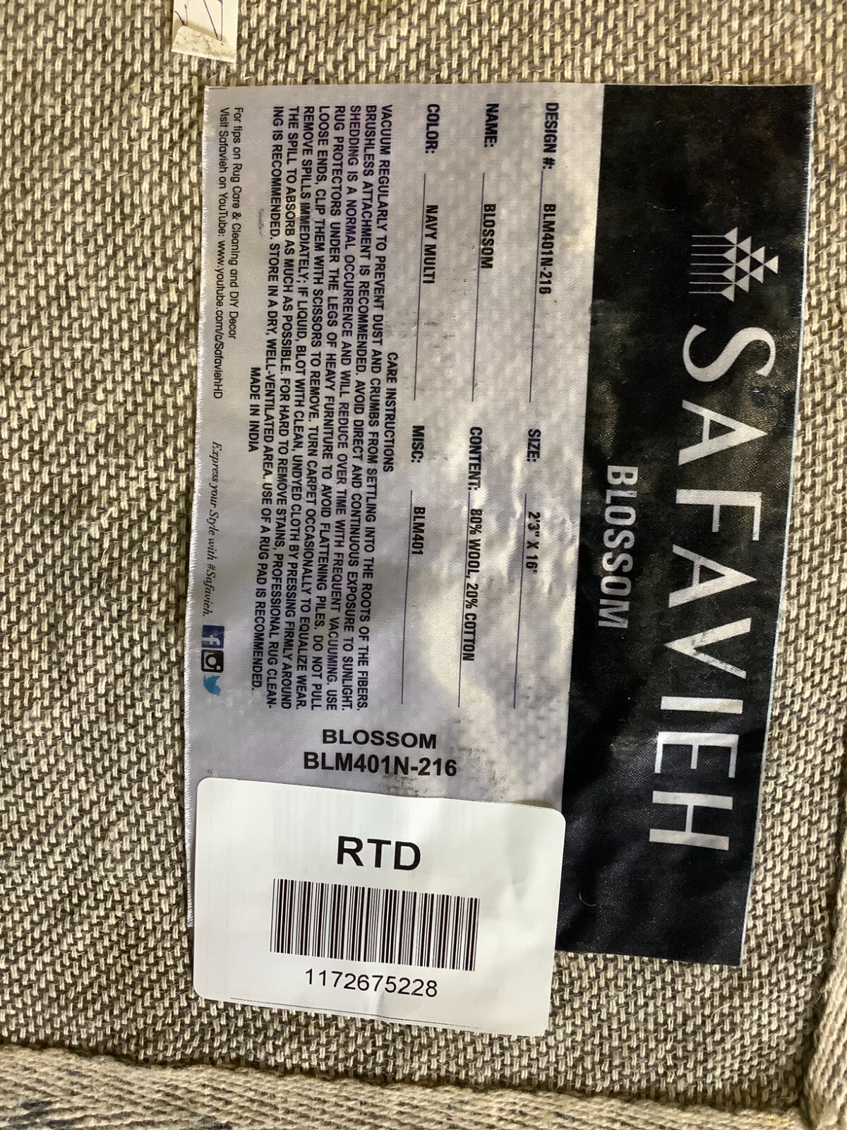 NAVY / MULTI 2'-3" x 16'-0" Back Stain Rug, Reduced Price 1172675228 BLM401N-216 gallery