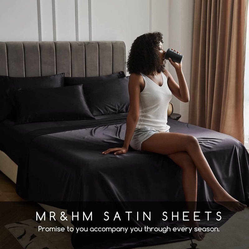 Queen Satin Bed Sheets 4 Piece Set Silky Soft Bedding with 15 Inch Deep Pocket gallery