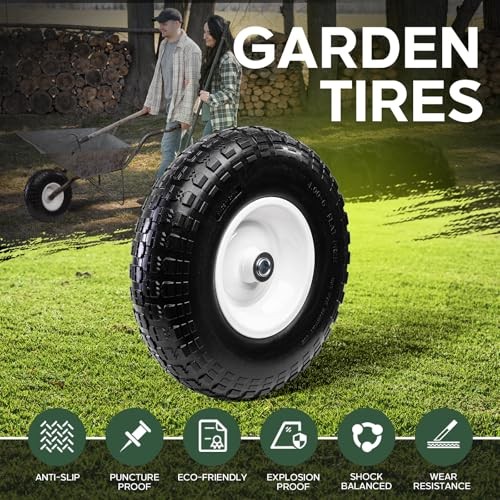 4 PCS 13 Inch Solid Flat Free Replacement Tires and Wheels 4.00-6 with 5/8'' gallery