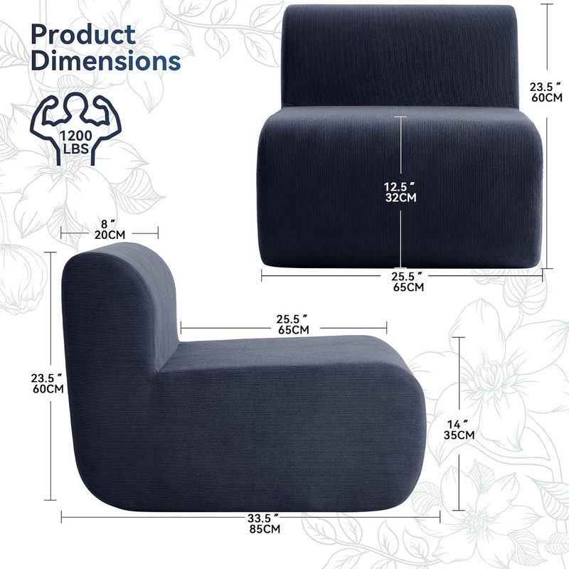 Boneless Design 26" Single Armless Couch - Stylish Dark Blue Sofa for Any Room gallery