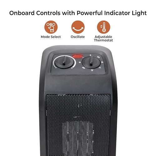 18" Tower Space Heater with PTC Heating Element, 1500W/900W Dual Heat, 60° gallery