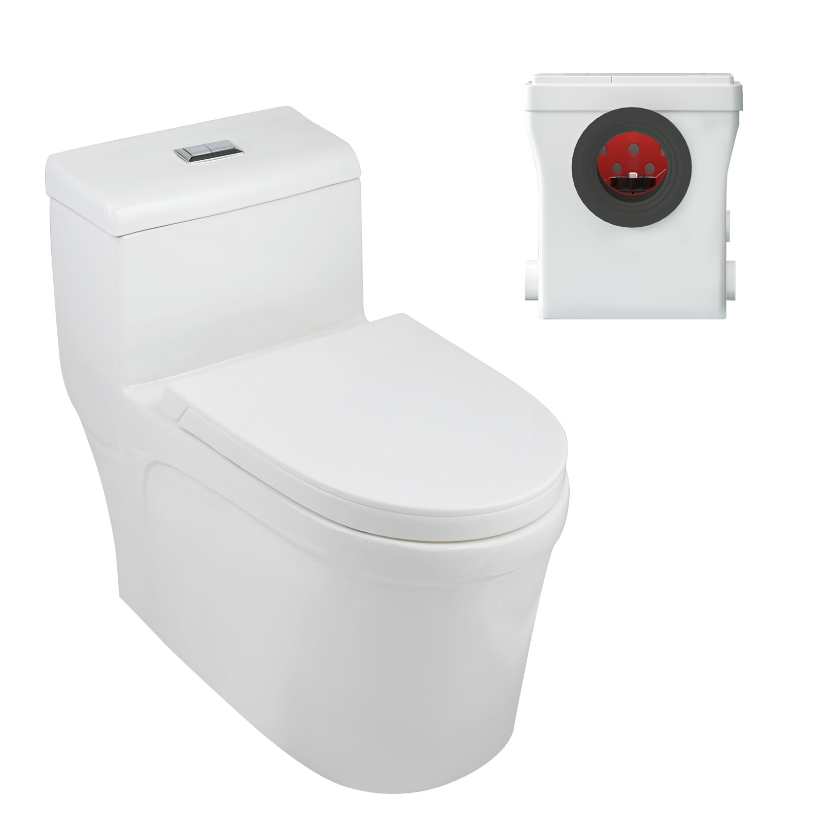 600W One Piece Macerating Toilet System Upflush Toilet with Pump 3 Inlets gallery