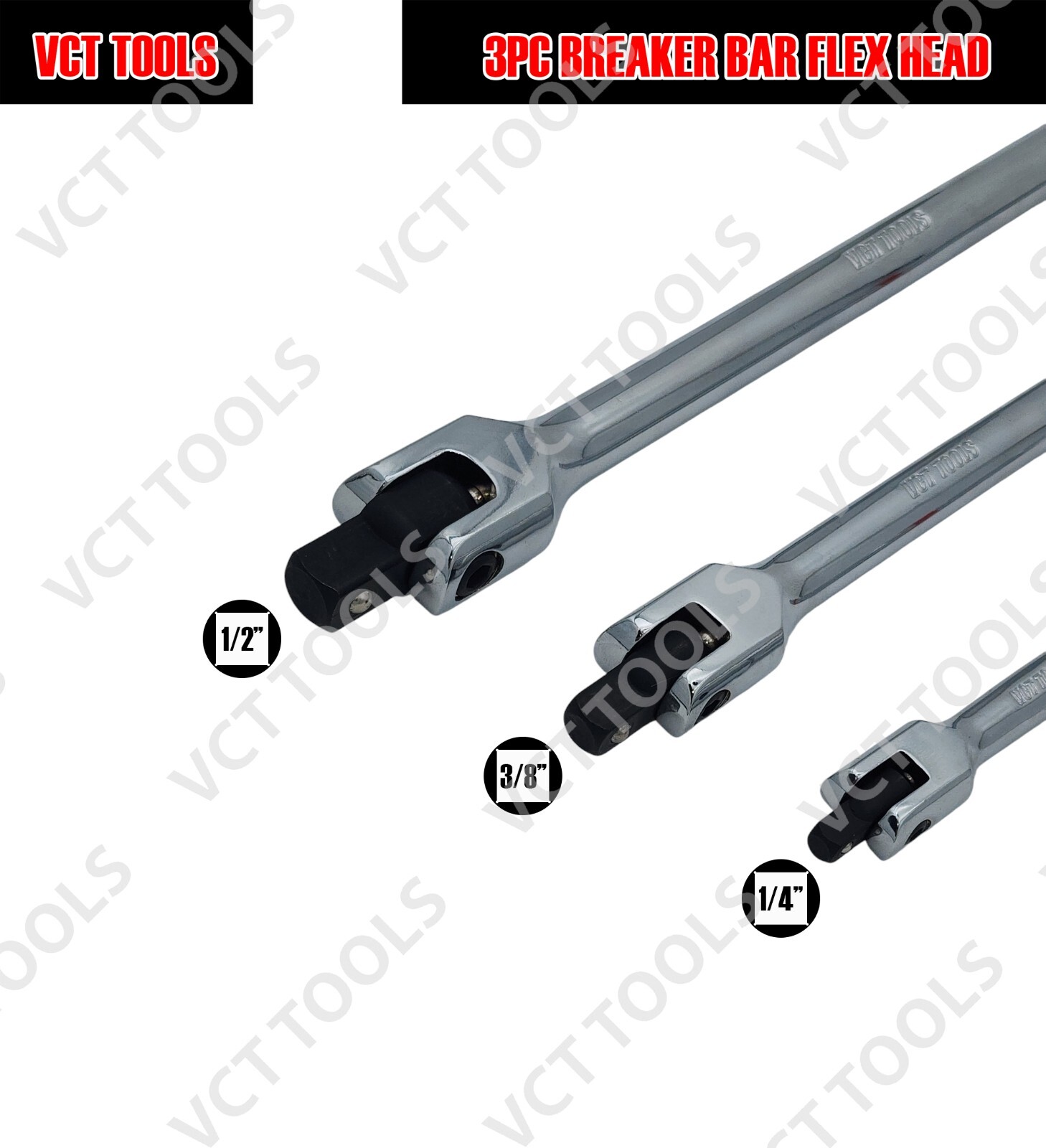 3pc Breaker Bar Set 1/4' 3/8'' 1/2'' Dr Breaker Bars 6" 10" 15" Length gallery