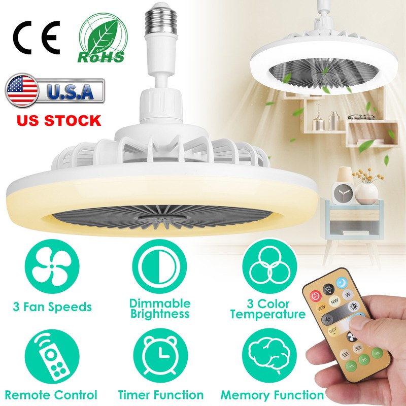 Modern LED Ceiling Fan with Light E27 Adjustable Bedroom Living Room Fan Lamp US gallery
