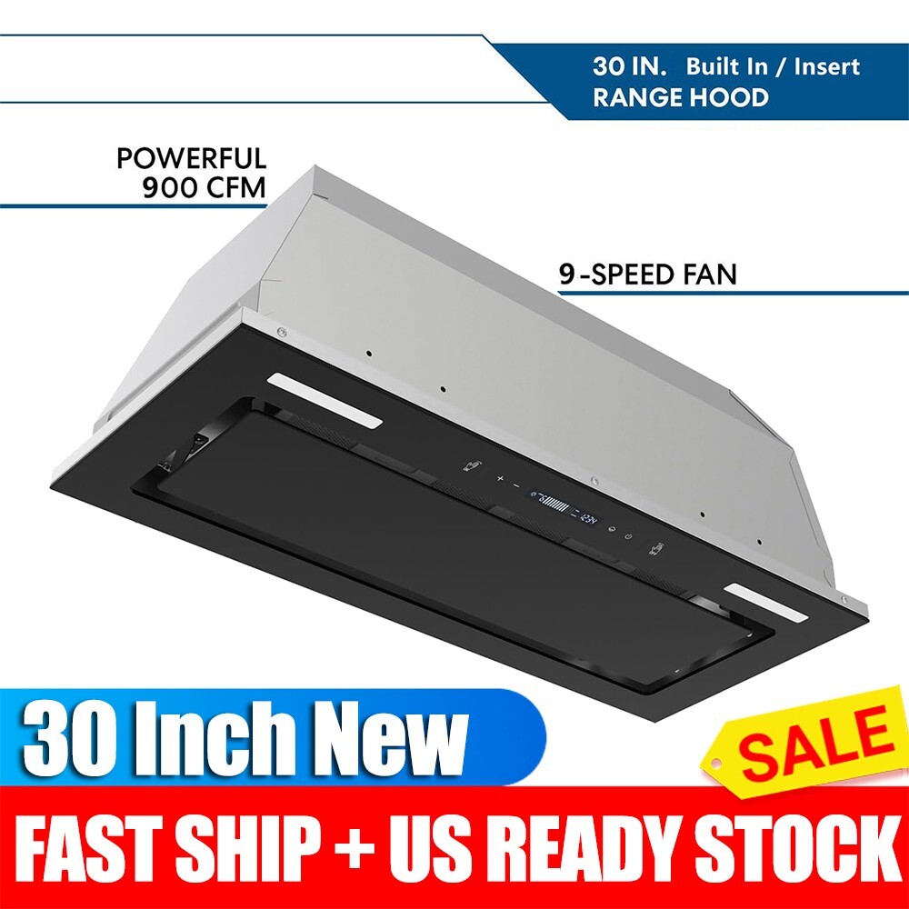 30in Built-In/Insert Range Hood 900CFM Kitchen Stove Vent 9-Speed Touch Control gallery