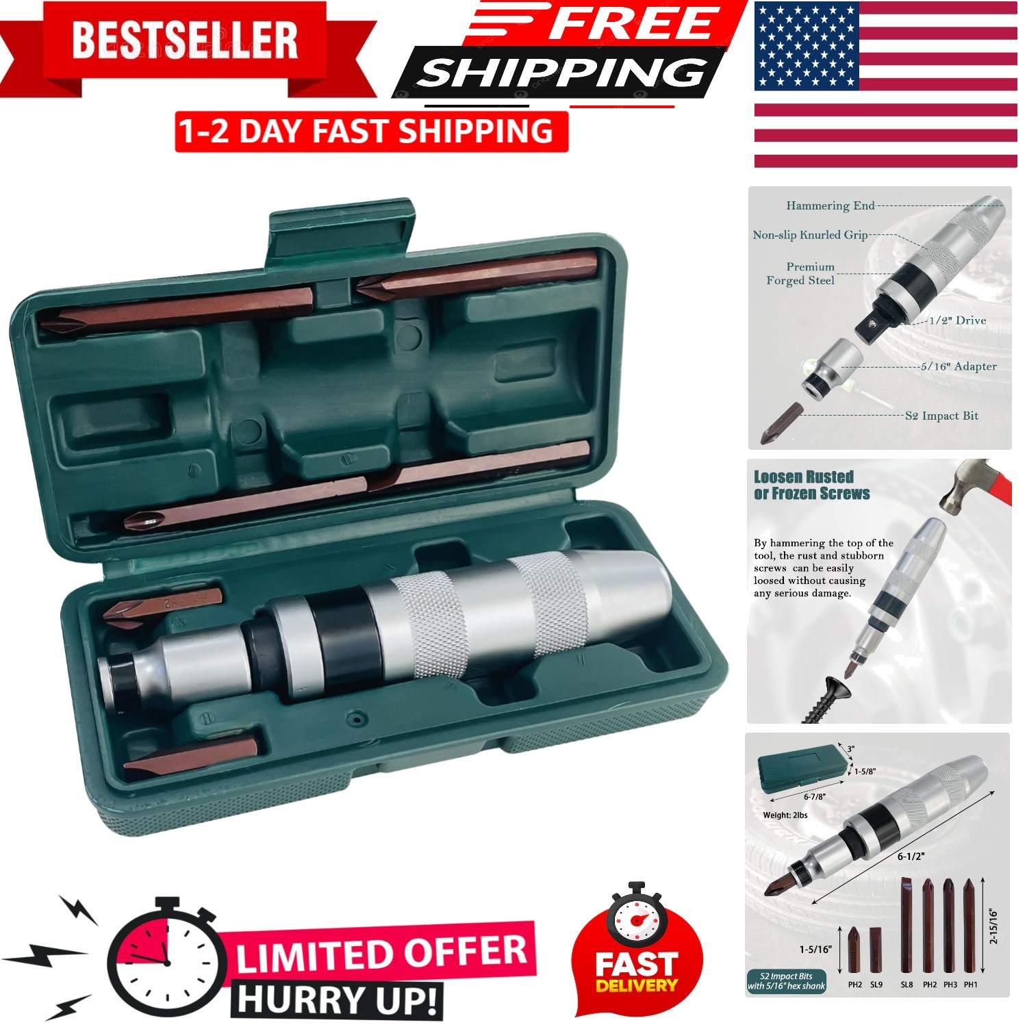 1/2 Inch Drive Manual Impact Driver Set Reversible Hand Held Impact Screwdriver gallery